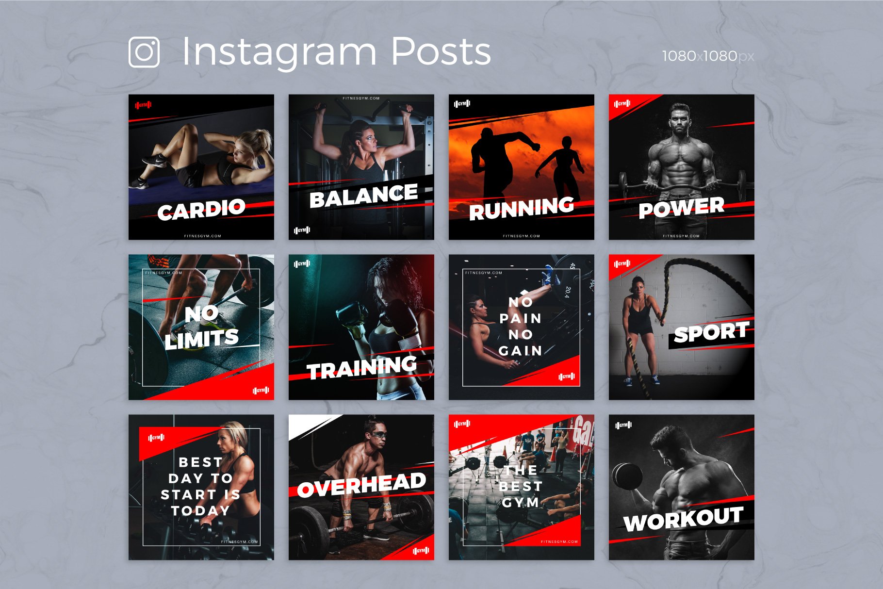 健身俱乐部电商促销PSD海报朋友圈Instagram模板 FITNES – Social Media Pack插图