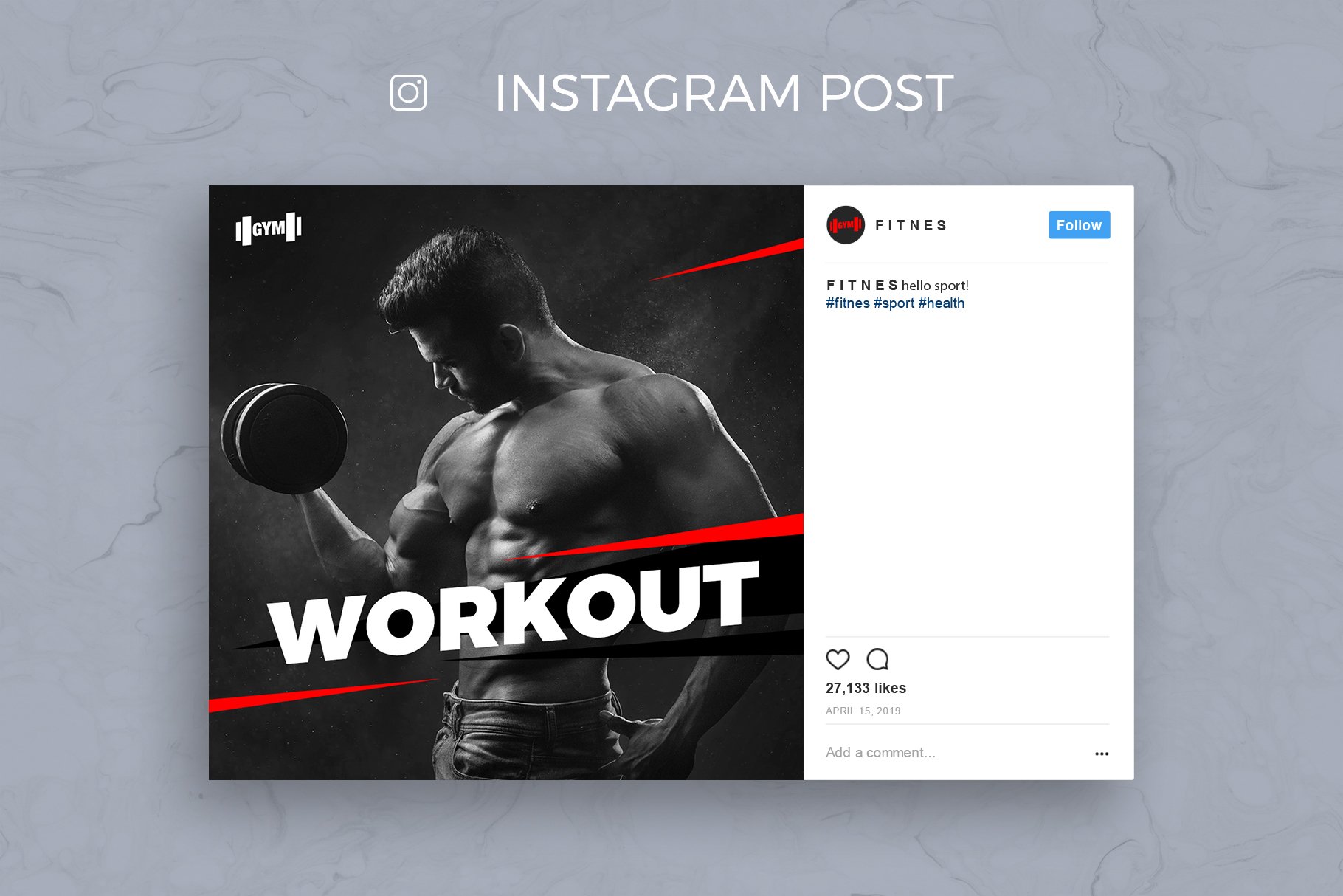 健身俱乐部电商促销PSD海报朋友圈Instagram模板 FITNES – Social Media Pack插图1