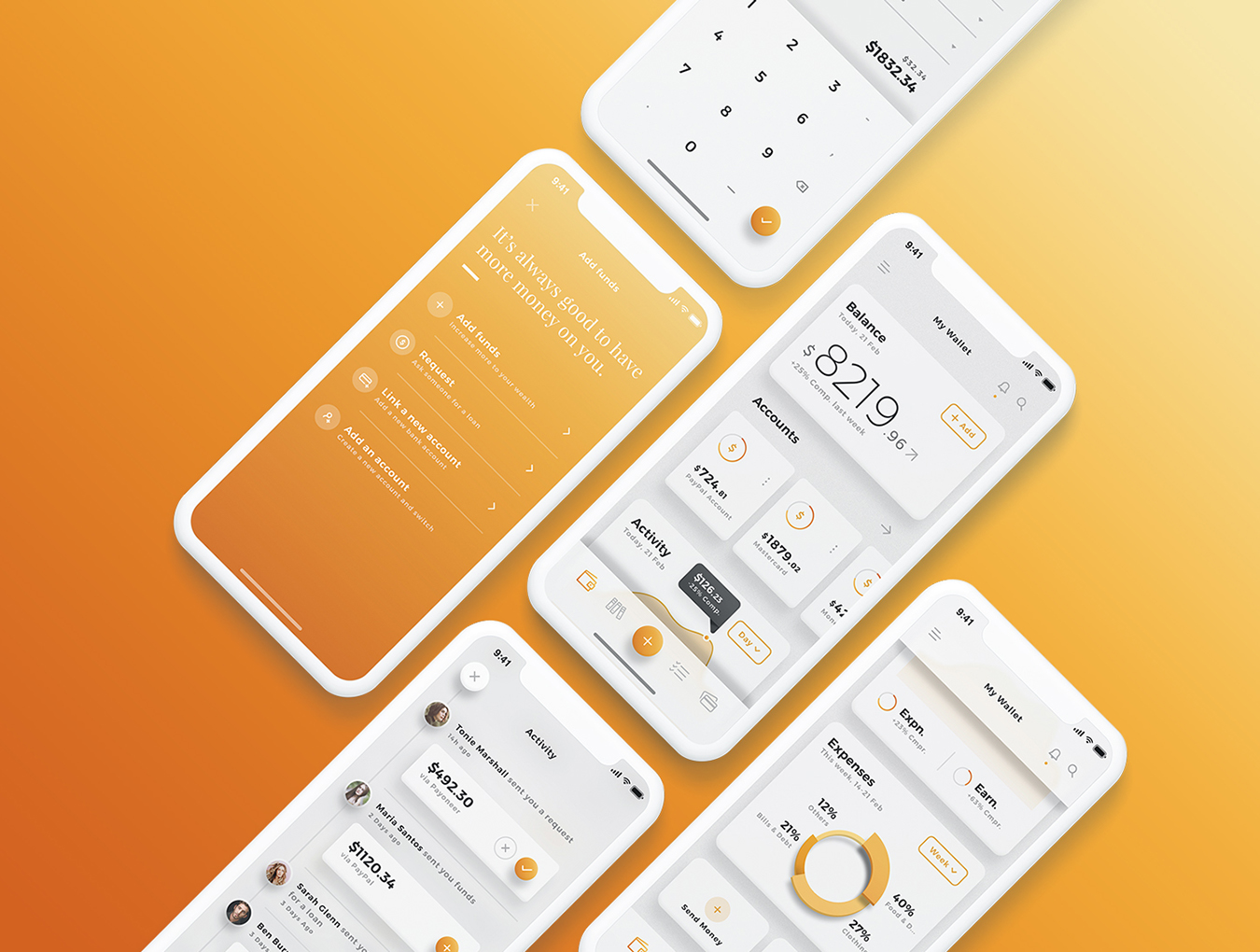 优雅黑白双色资金金融管理理财手机APP UI工具包 Aurelia Mobile UI Kit插图6