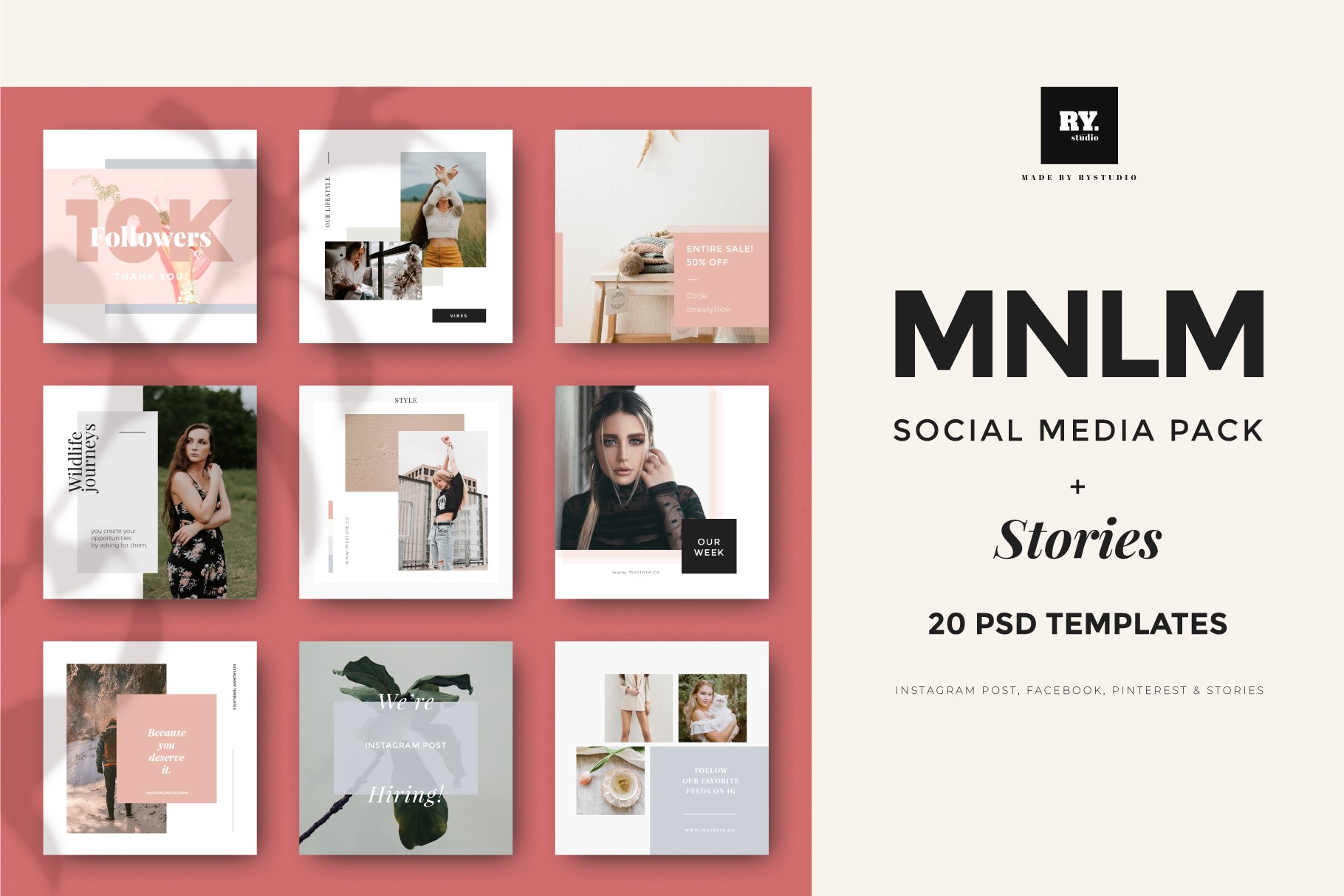 女性服装室内设计电商营销PSD海报朋友圈INS风模板 MNML Social Media Pack & Stories插图