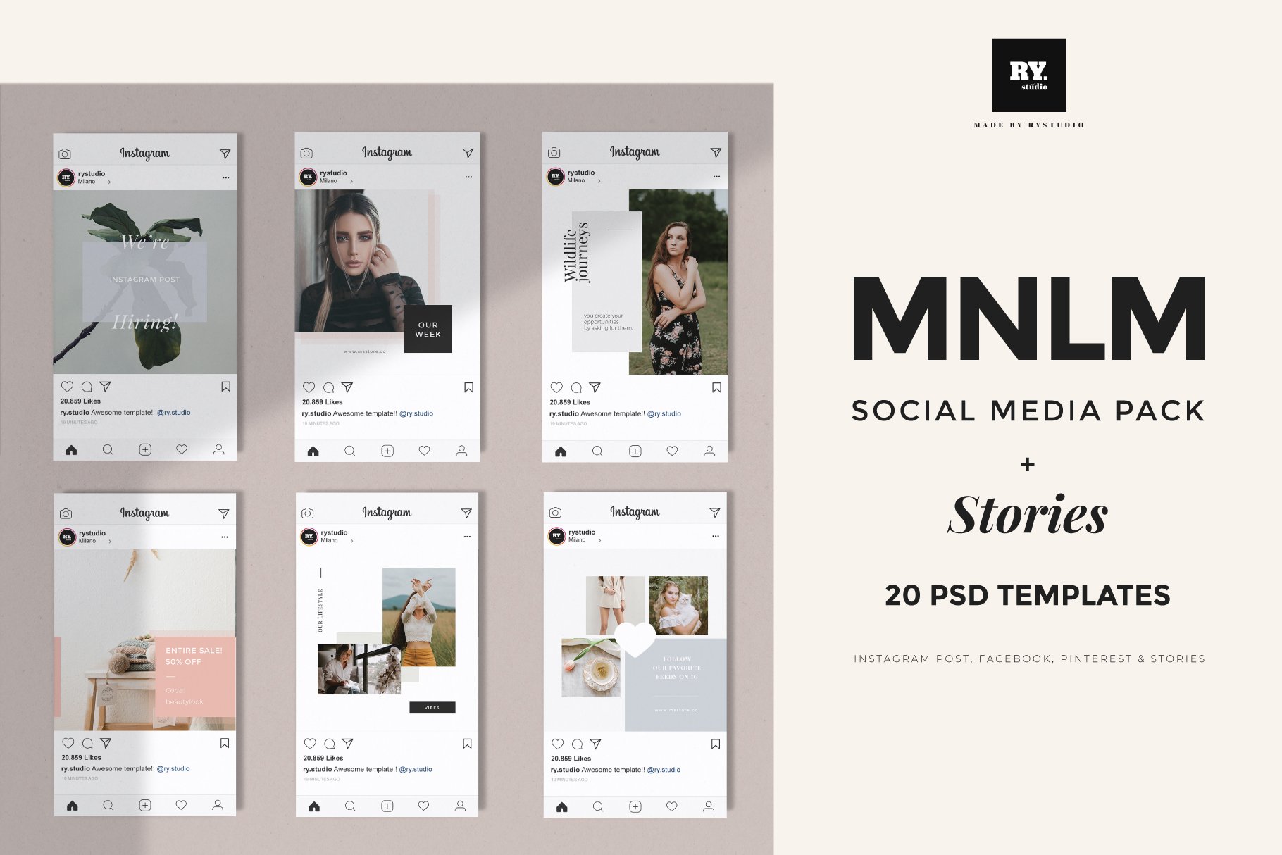 女性服装室内设计电商营销PSD海报朋友圈INS风模板 MNML Social Media Pack & Stories插图11