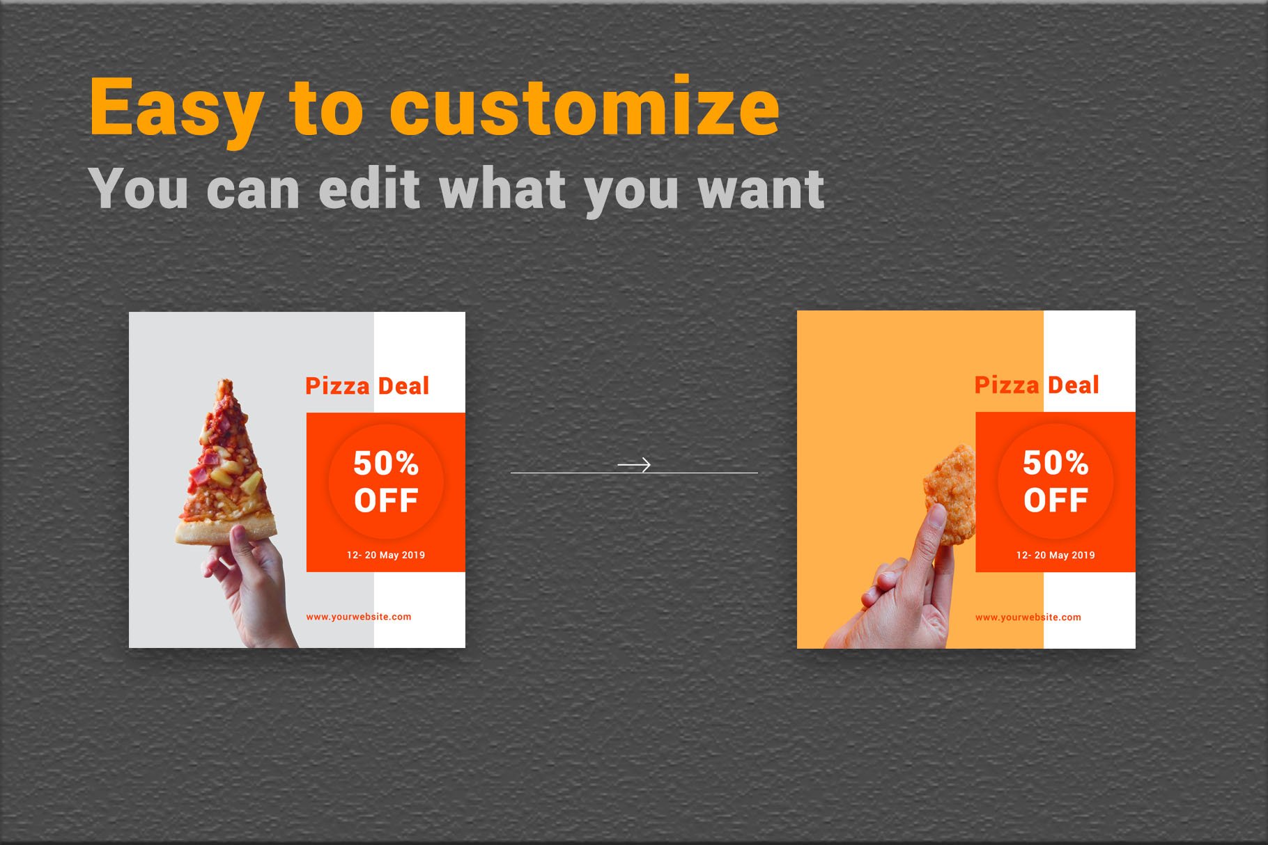 方形汉堡披萨营销PSD海报朋友圈INS风模板 Pizza & Burger- Social Media Bundle插图3