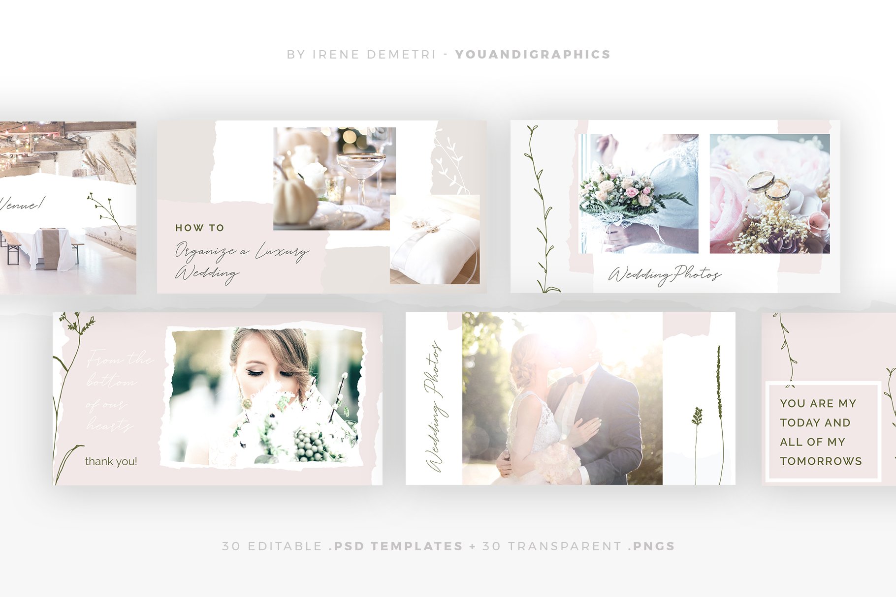 优雅的婚礼摄影照片朋友圈主图PSD海报Instagram模板 Elegant Wedding Social Media Pack插图9