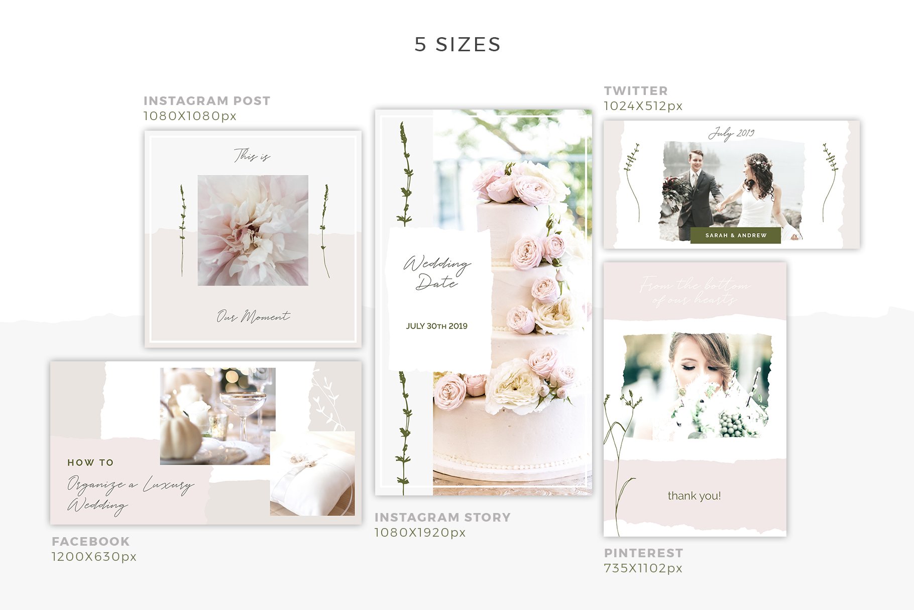 优雅的婚礼摄影照片朋友圈主图PSD海报Instagram模板 Elegant Wedding Social Media Pack插图2