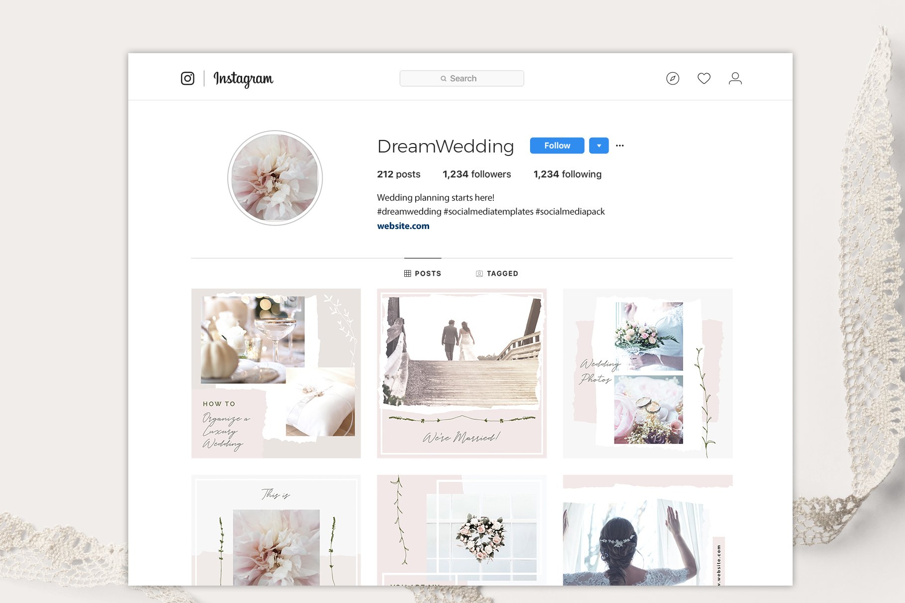 优雅的婚礼摄影照片朋友圈主图PSD海报Instagram模板 Elegant Wedding Social Media Pack插图3