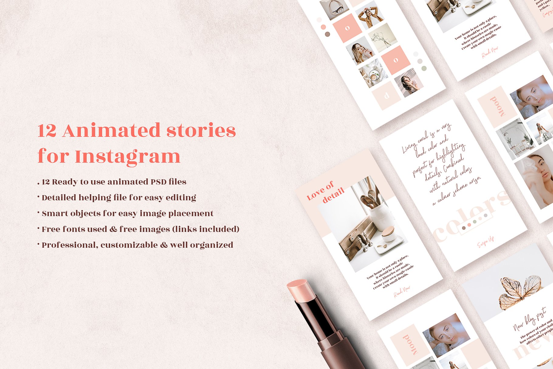 极简主义女性服装电商营销PSD海报微信朋友圈INS风模板 ANIMATED Instagram Stories – Coralie插图1