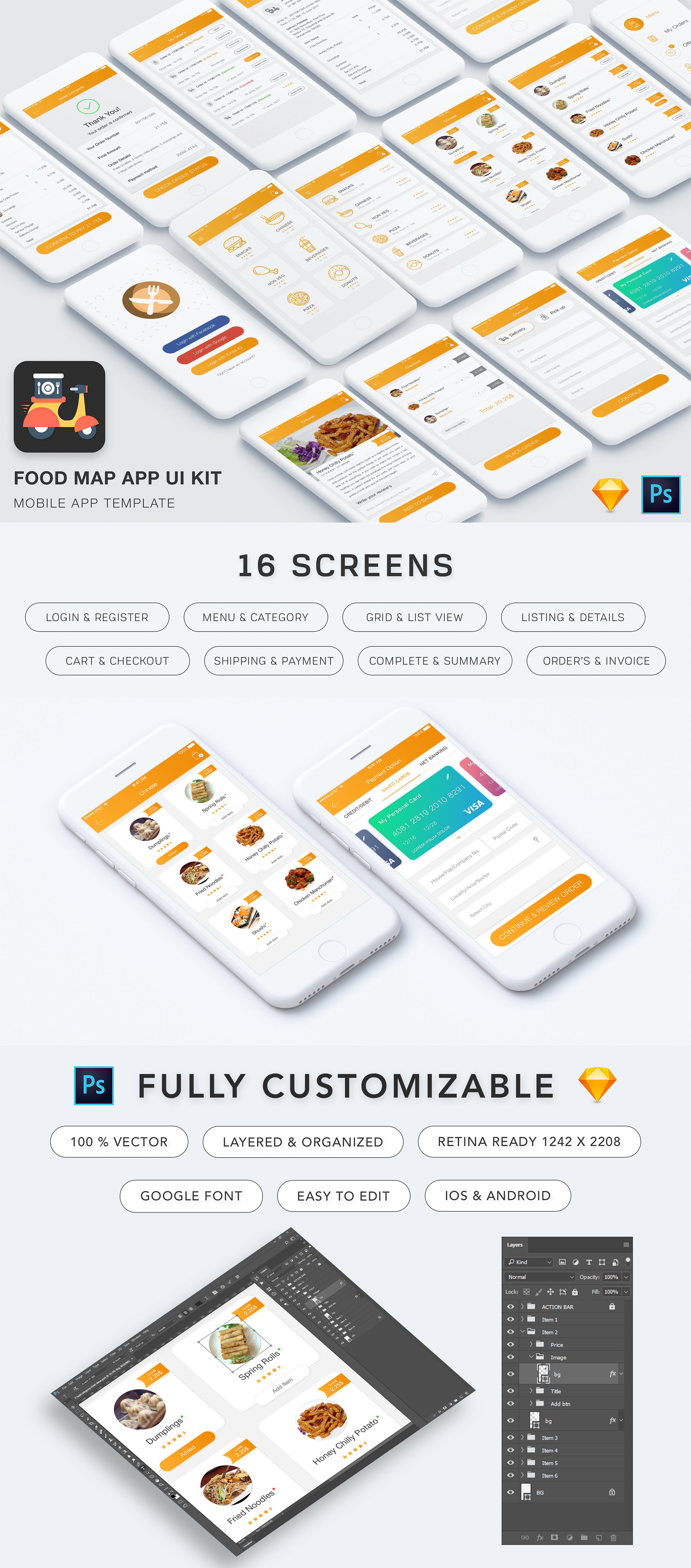 餐厅食品外卖订购手机APP UI工具包 Food Mad App UI Kit插图