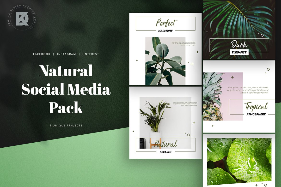 天然绿色绿植花卉电商营销PSD海报朋友圈INS风模板 Natural Green Social Media Pack插图