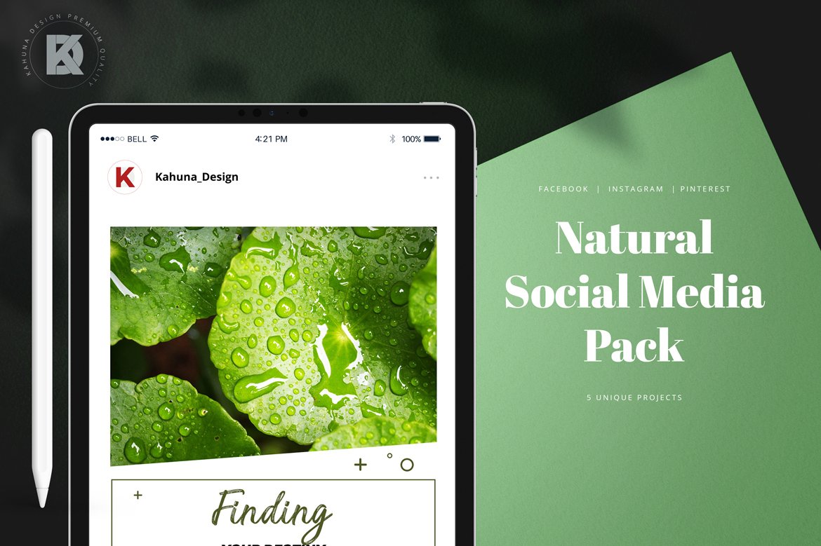 天然绿色绿植花卉电商营销PSD海报朋友圈INS风模板 Natural Green Social Media Pack插图1
