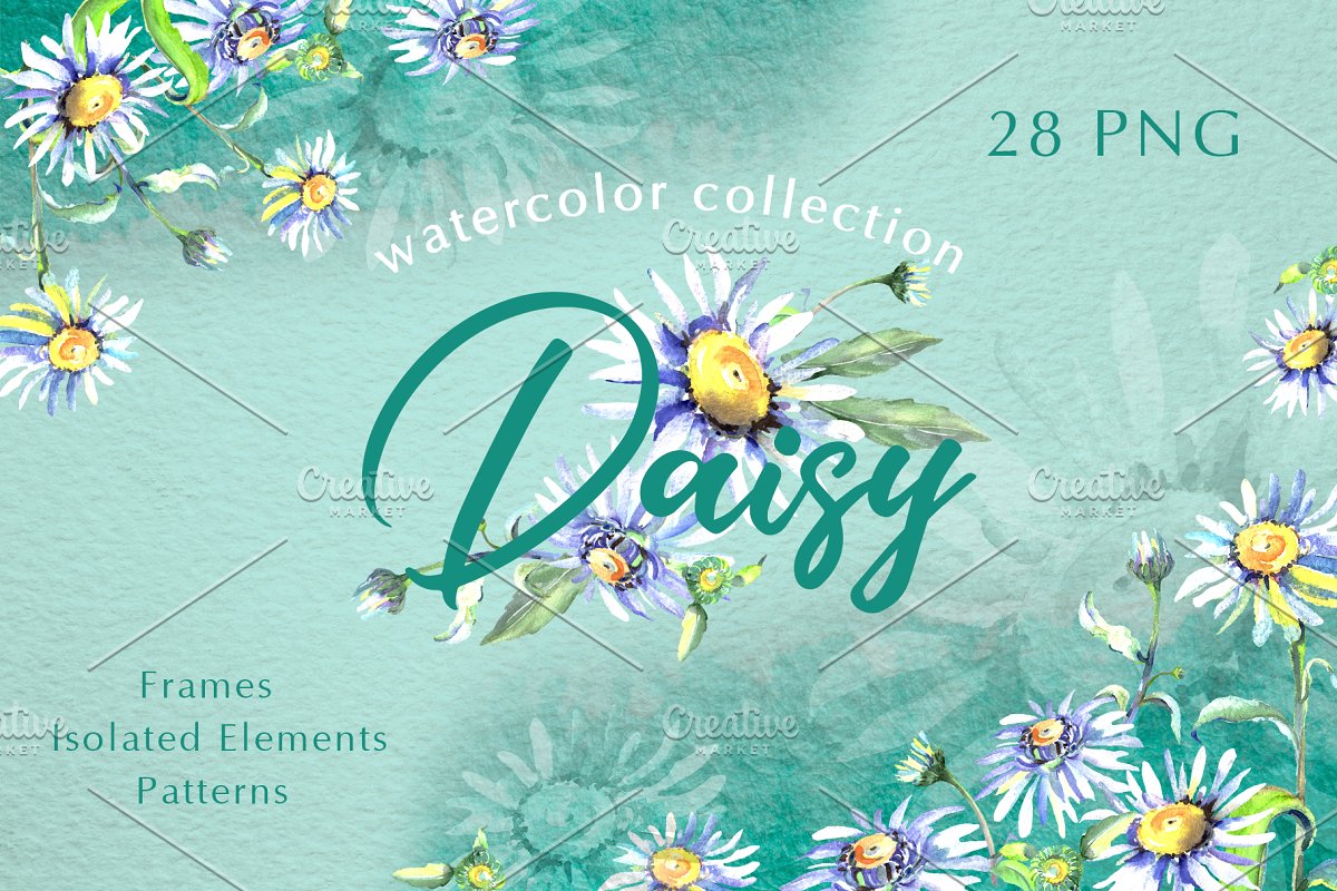 手绘绿色雏菊水彩png剪贴画 daisy flower green watercolor png