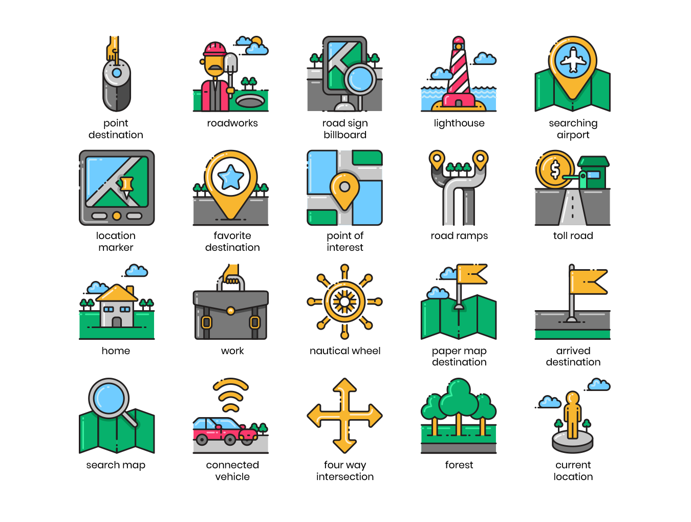 80个高质量地图和导航彩色矢量图标80mapnavigationicons