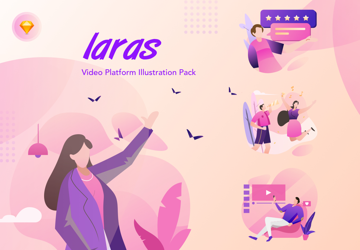 现代精美视频平台app设计矢量插画素材包 laras video illustration p