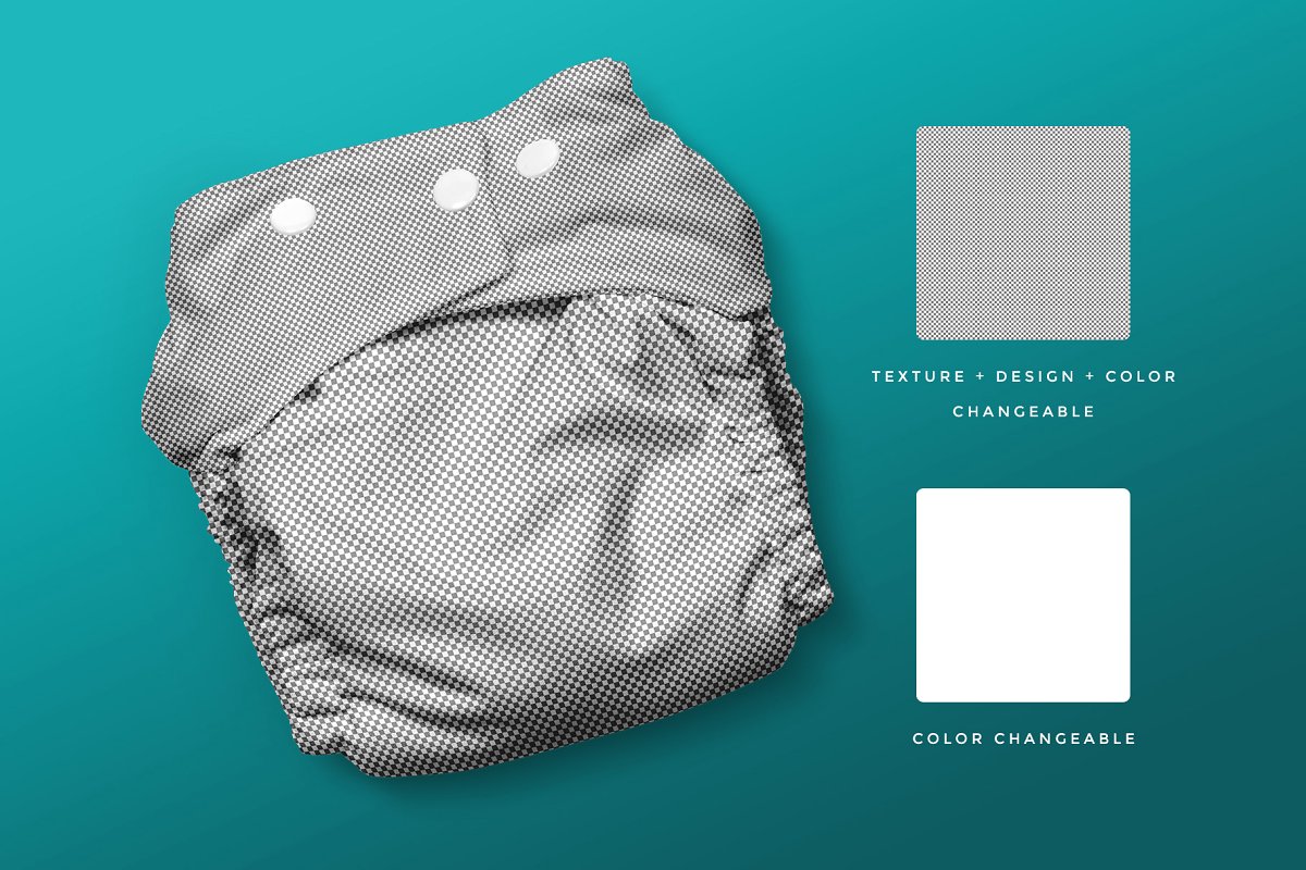 逼真婴儿尿不湿设计预览图样机模板 reusable cloth diaper mockup