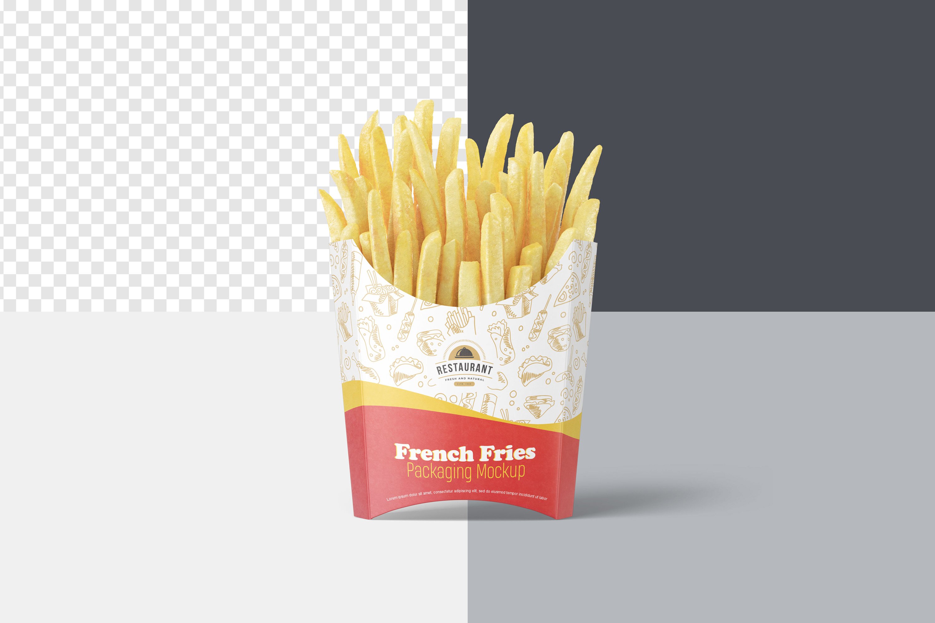 炸薯条包装盒样机模板 french fries packaging mockup