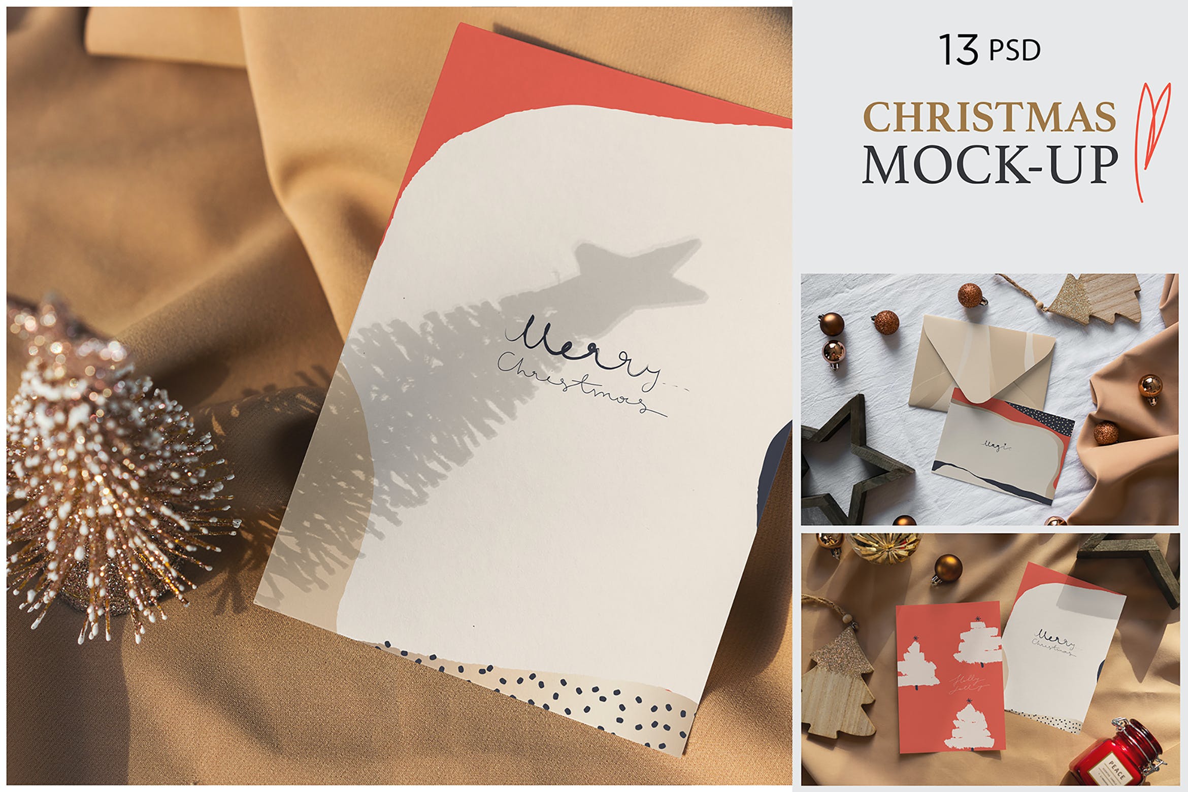 13个圣诞节邀请函卡片样机模板christmaspostcardmockups