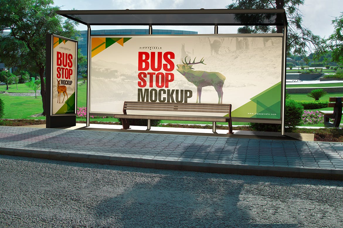 6款公交汽车站灯箱广告牌样机模板 bus stand mockups