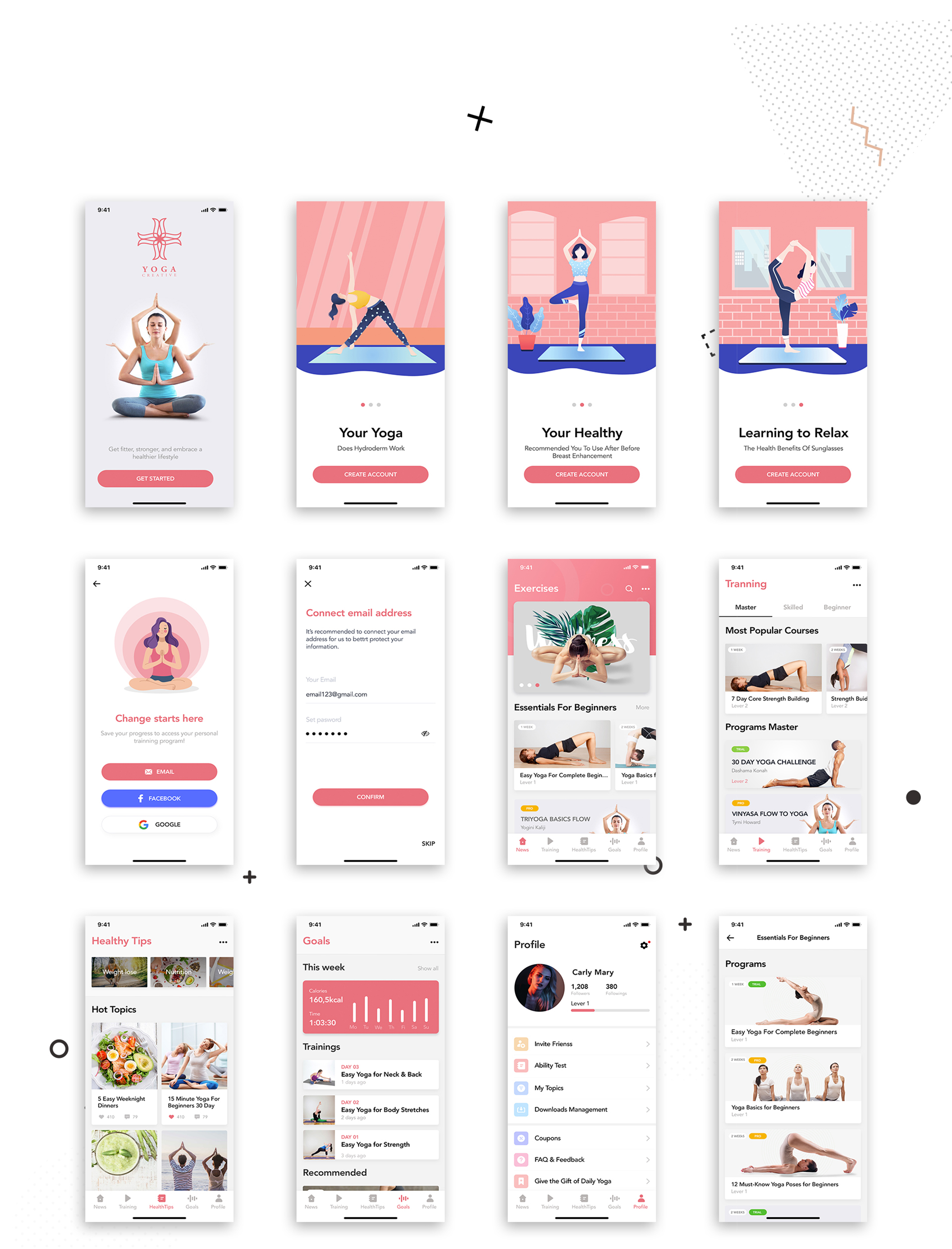 瑜伽健身应用程序app界面设计ui套件yogafitnessmobileappuikit