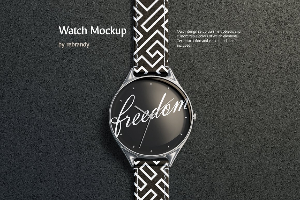 手表皮革表带印花设计展示样机模板 watch mockup