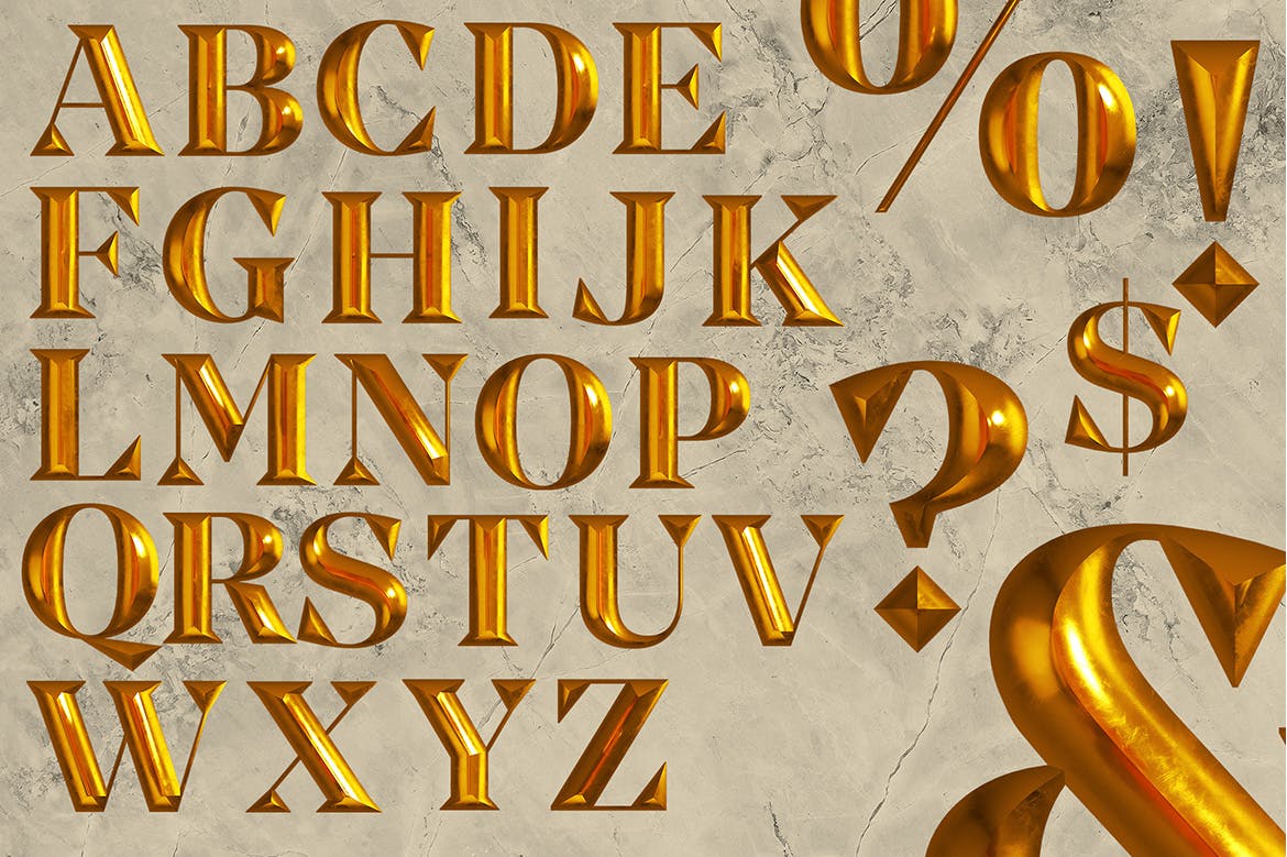 金色金属3d立体字体字母符号设计png图片素材goldletters–3d