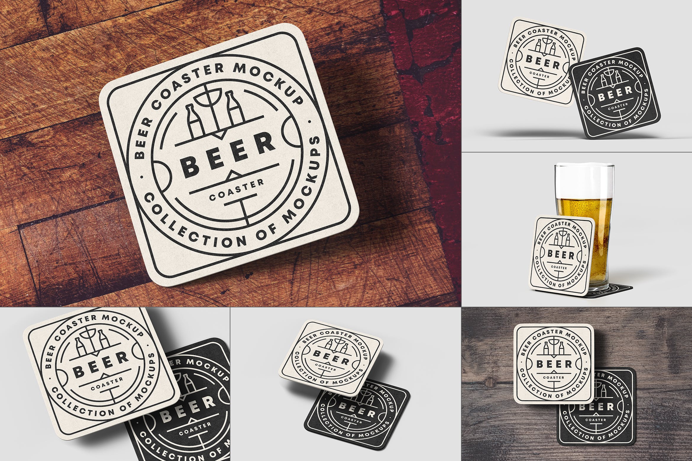 7款啤酒杯垫设计展示贴图样机 beer coaster mockup 2