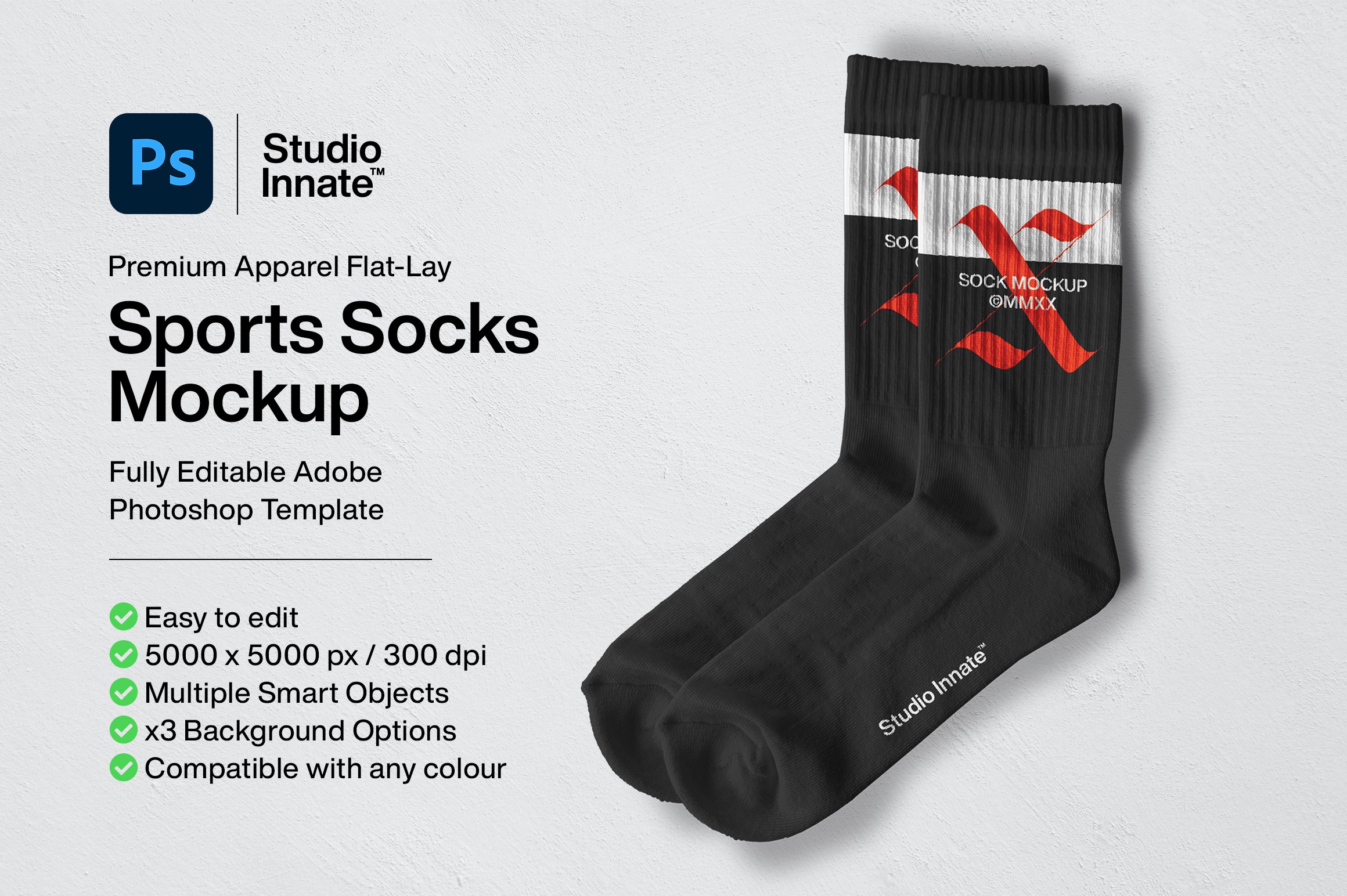 简约运动长筒袜子印花图案设计展示贴图样机sportssocksmockup