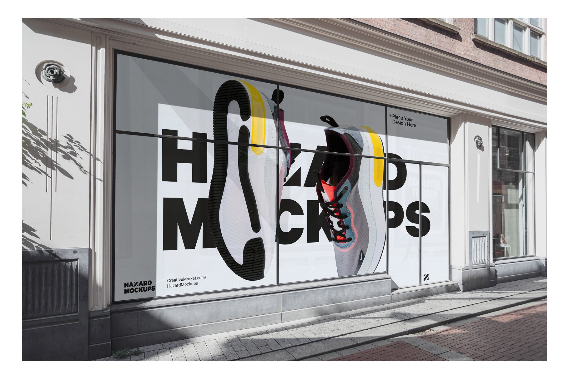 时尚街头店铺外里面橱窗玻璃贴纸广告海报设计展示样机shopfacademock