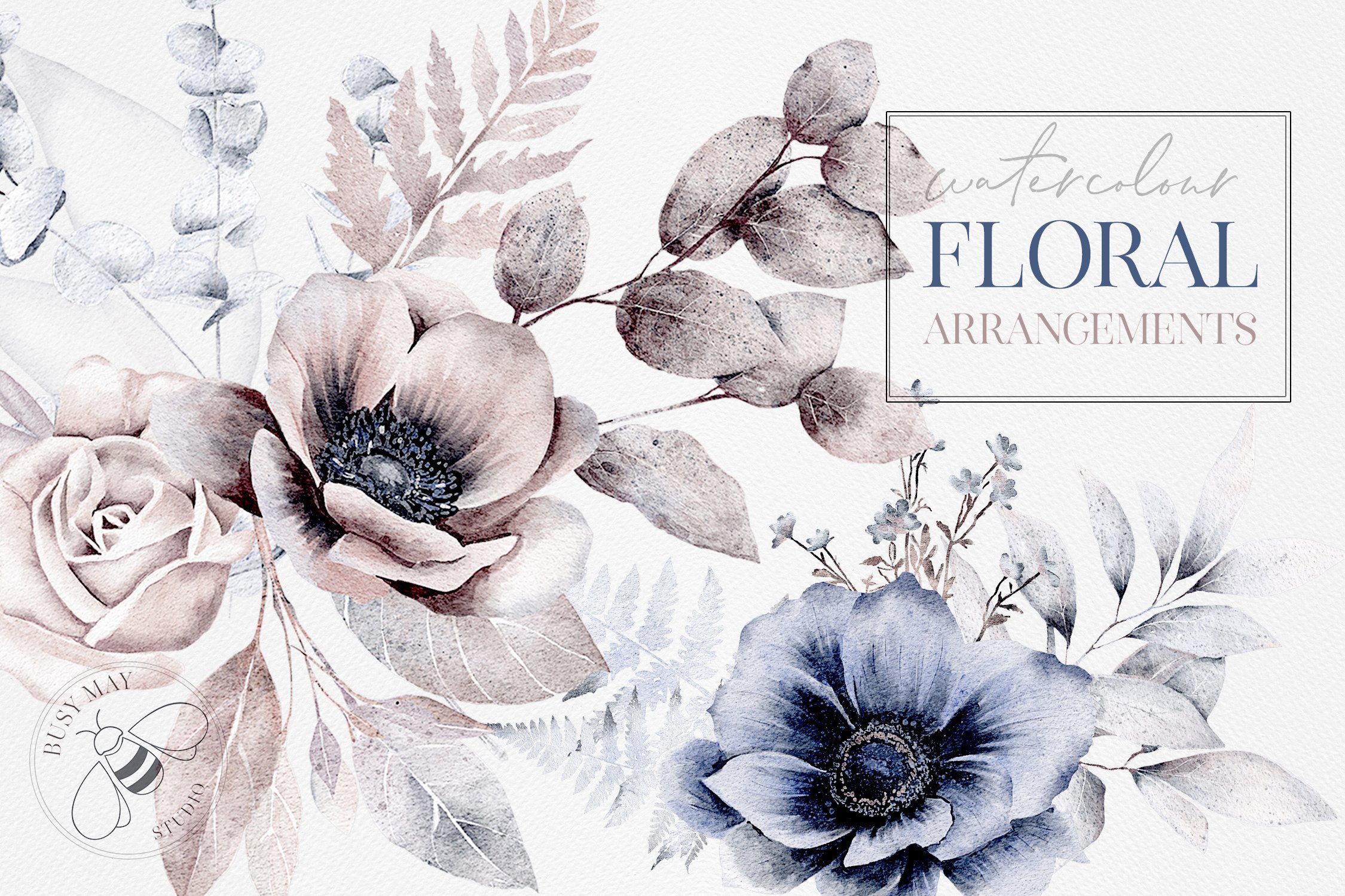 5款手绘水彩花卉剪贴画png图片设计素材watercolorflowerarrangements