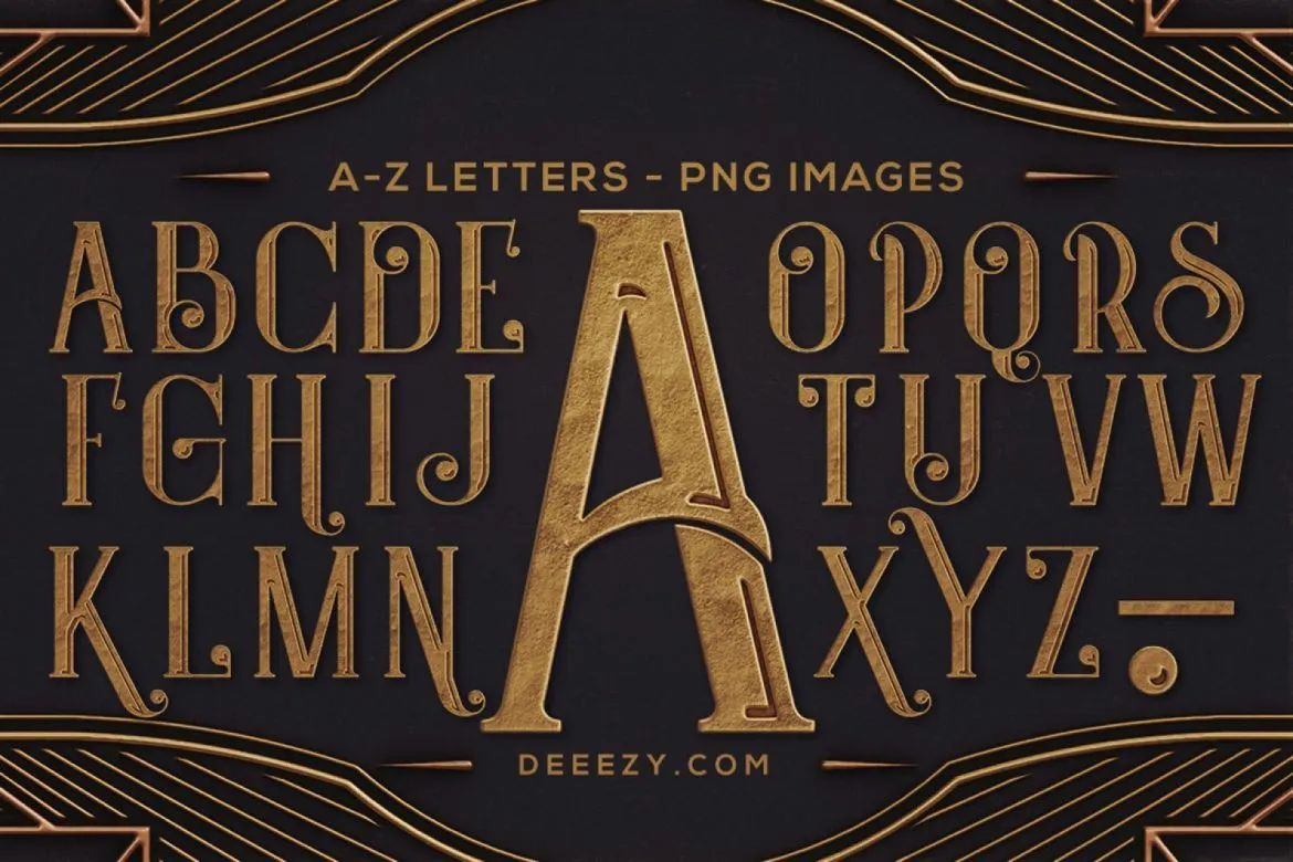 复古古典中世纪风大写字母装饰图案png图片设计素材 artdeco frames&