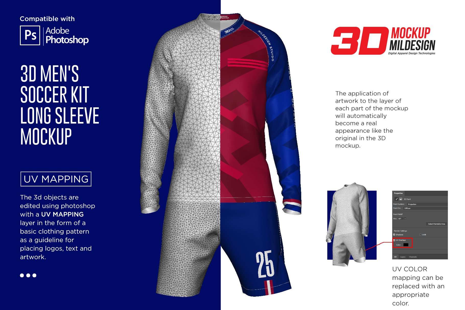 3d男士足球套件长袖球服印花图案设计动态展示样机模板3dmenssoccer