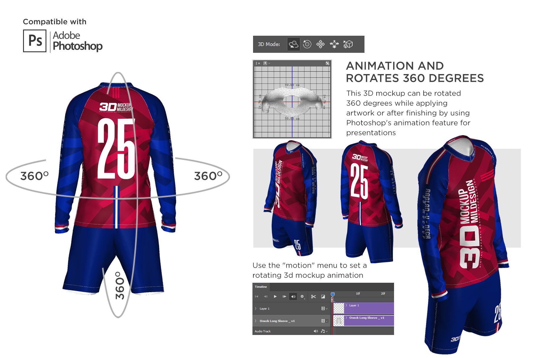 3d男士足球套件长袖球服印花图案设计动态展示样机模板3dmenssoccer