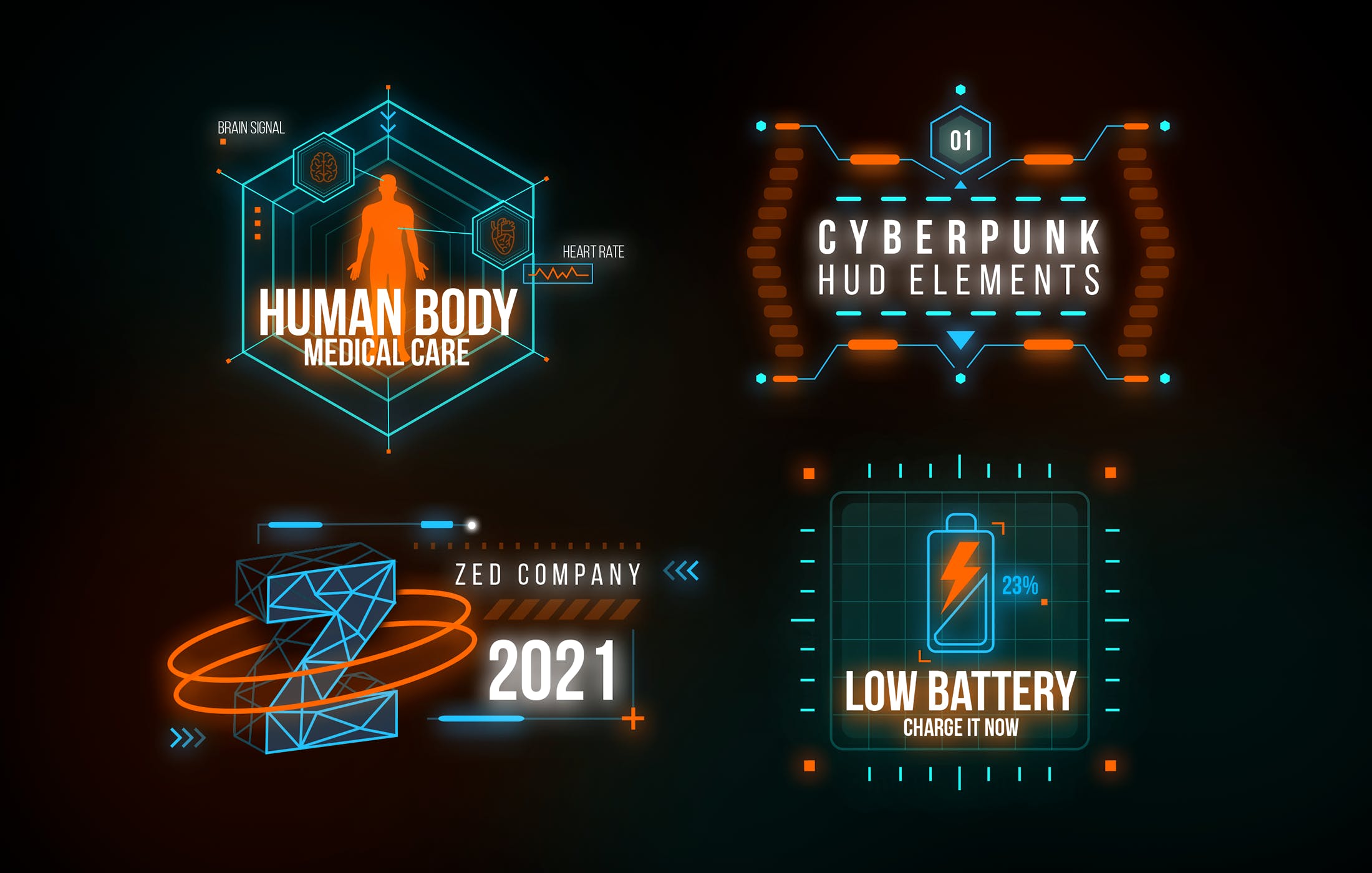 炫酷科幻未来赛博朋克hud仪表盘ui设计元素ps素材 cyberpunk hud