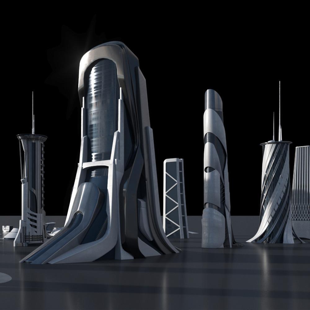 炫酷未来科幻电影城市建筑设计3d模型素材kitbash3d–utopia