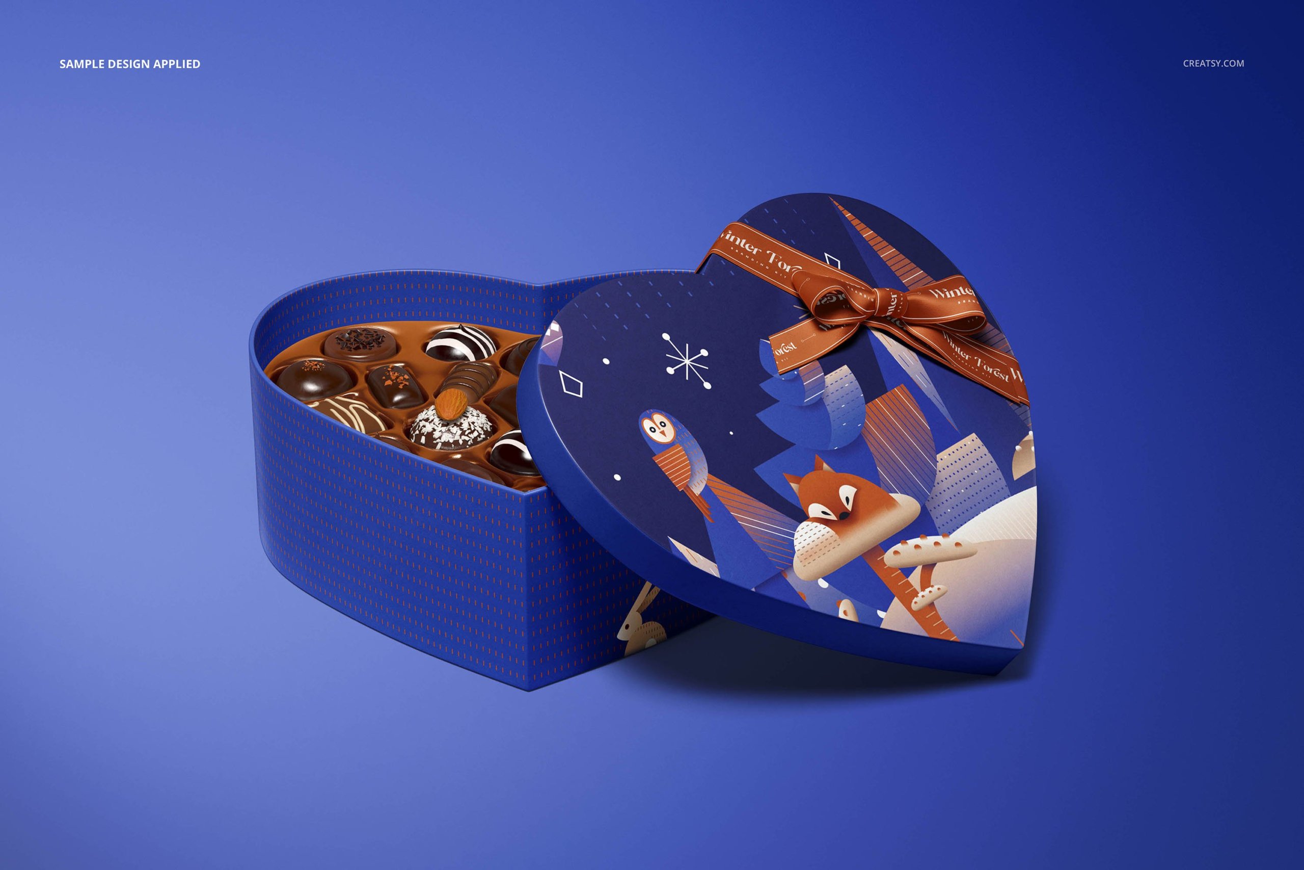 时尚心形巧克力包装盒设计展示ps贴图样机素材 heart shaped