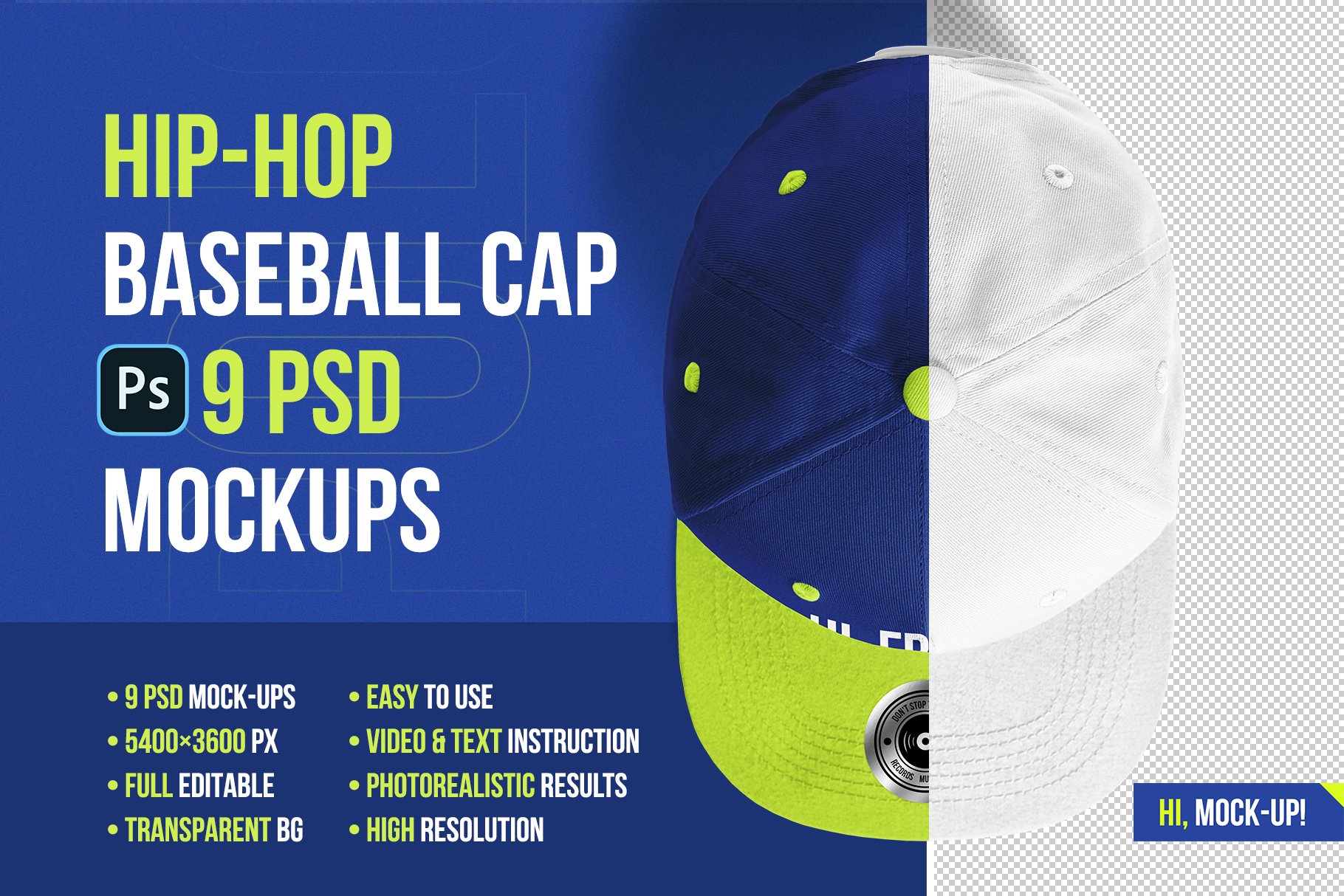 9款嘻哈棒球帽设计展示ps贴图样机模板hiphopbaseballcapmockups