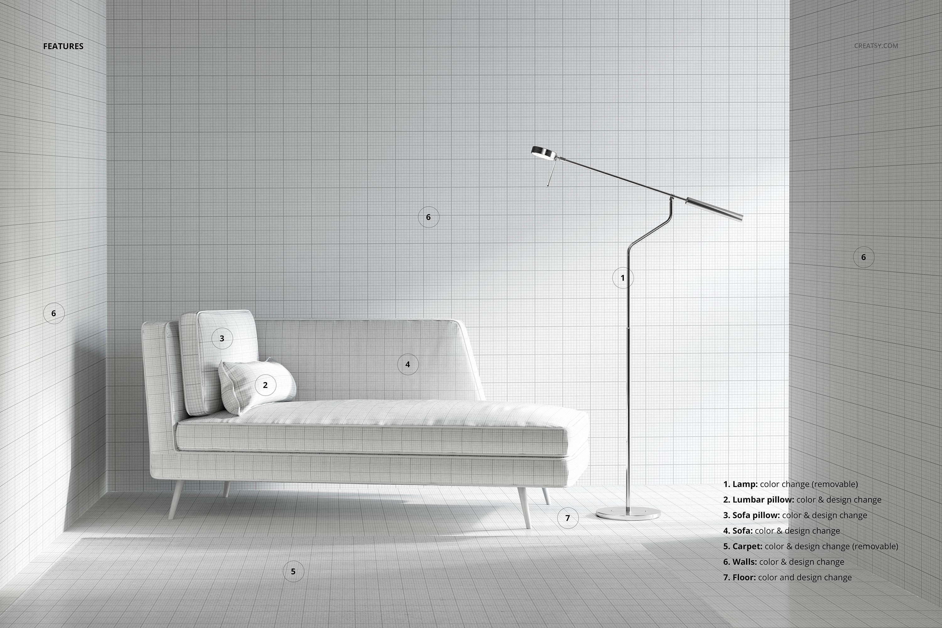 简约室内场景沙发壁纸设计展示样机素材interiorscenemockup