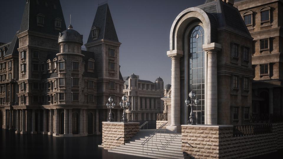 超大新古典欧式城市街区建筑设计3d模型素材 kitbash3d art