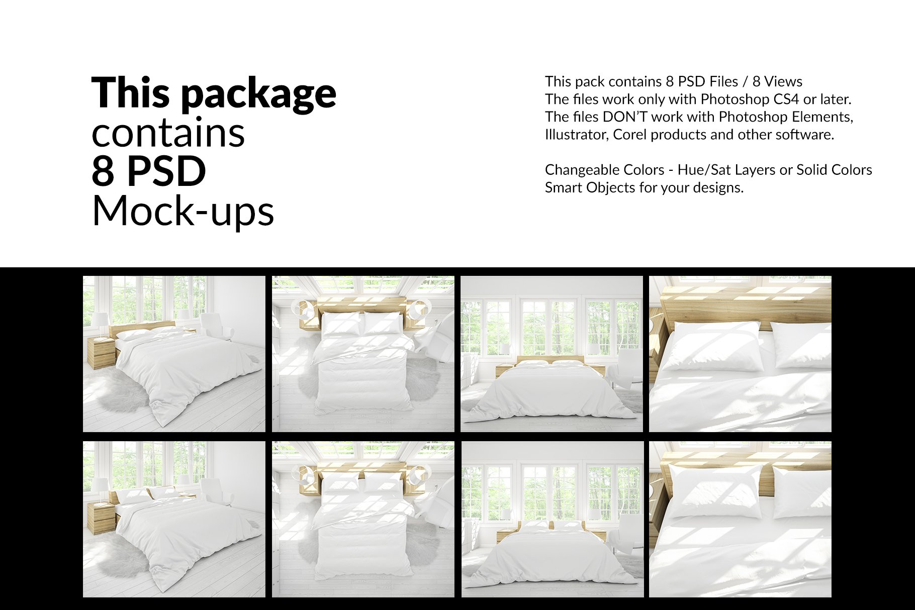 8个床上用品被罩四件套设计ps贴图样机模板 bedding mockups set