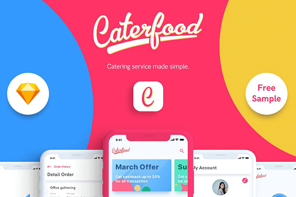 食物外卖iOS APP UI设计模板套件 Caterfood UI Kit