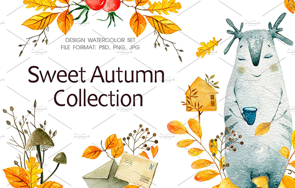 甜蜜秋季系列手绘水彩图像 Sweet Autumn Series Hand Painted Watercolor Image