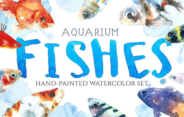 水族馆鱼水彩剪贴画 Aquarium Fishes Watercolor Clipart