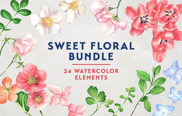 甜美花卉水彩集合 Sweet Floral Watercolor Bundle