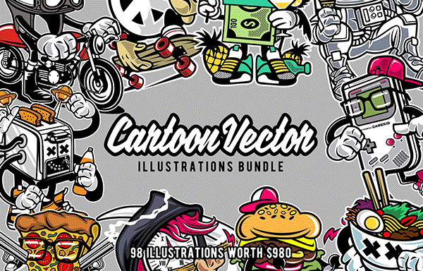 98款创意卡通矢量文件包 98 Cartoon Vector Bundle
