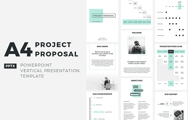 A4垂直适合打印的PPT模板 A4 Project Proposal PowerPoint