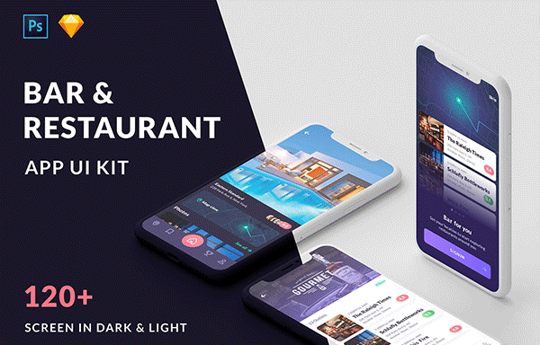 120款餐厅酒吧社交APP UI工具包 120 Cabar iOS UI Kit