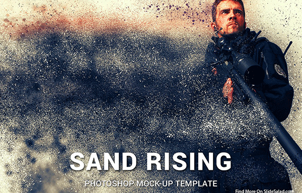 逼真的沙子分散图片图片特效PS动作 Sand Rising Photoshop Mockups