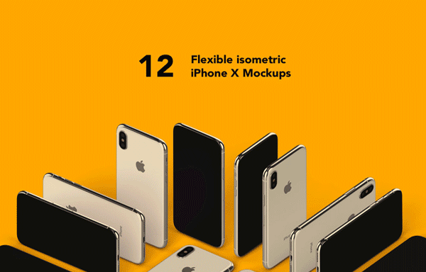 12款多角度的iPhone X样机 12 Flexible Isometric iPhone X Mockups