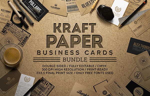 10款高质量的牛皮纸名片模板 10 Kraft Paper Business Cards Bundle