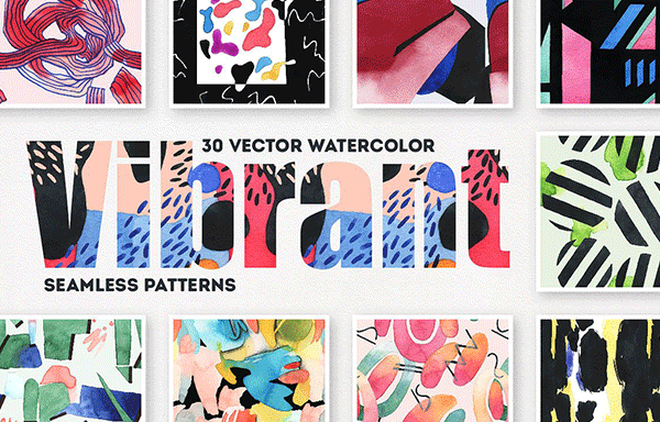 充满活力的精美手绘水彩图案 Vibrant Watercolor Patterns