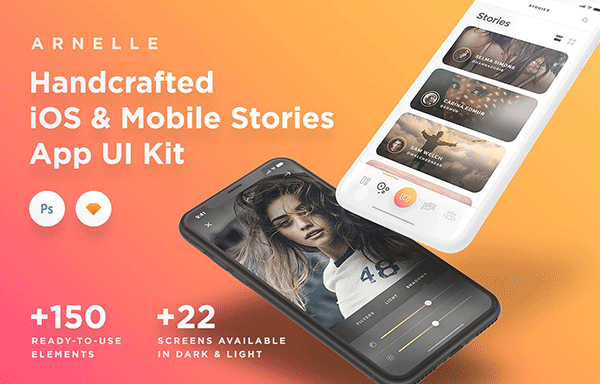 一款极简且丰富的故事APP UI工具包 Arnelle iOS Stories App UI Kit