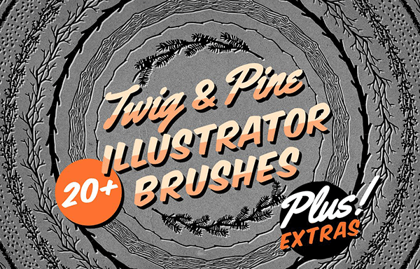 20款完美无缝的锯末元素插画画笔 20 Twig & Pine Illustrator Brushes